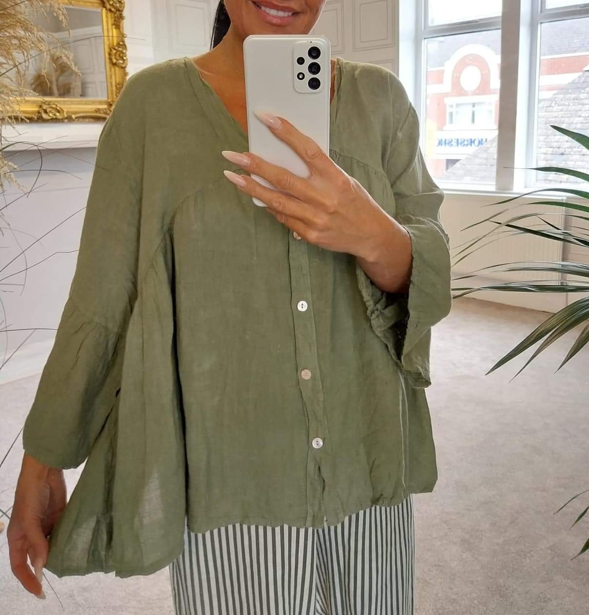 Khaki Linen Top