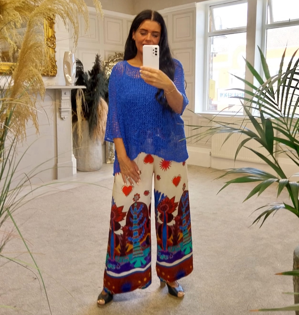 Colourful Boho Style Palazzo Pants - BLUE