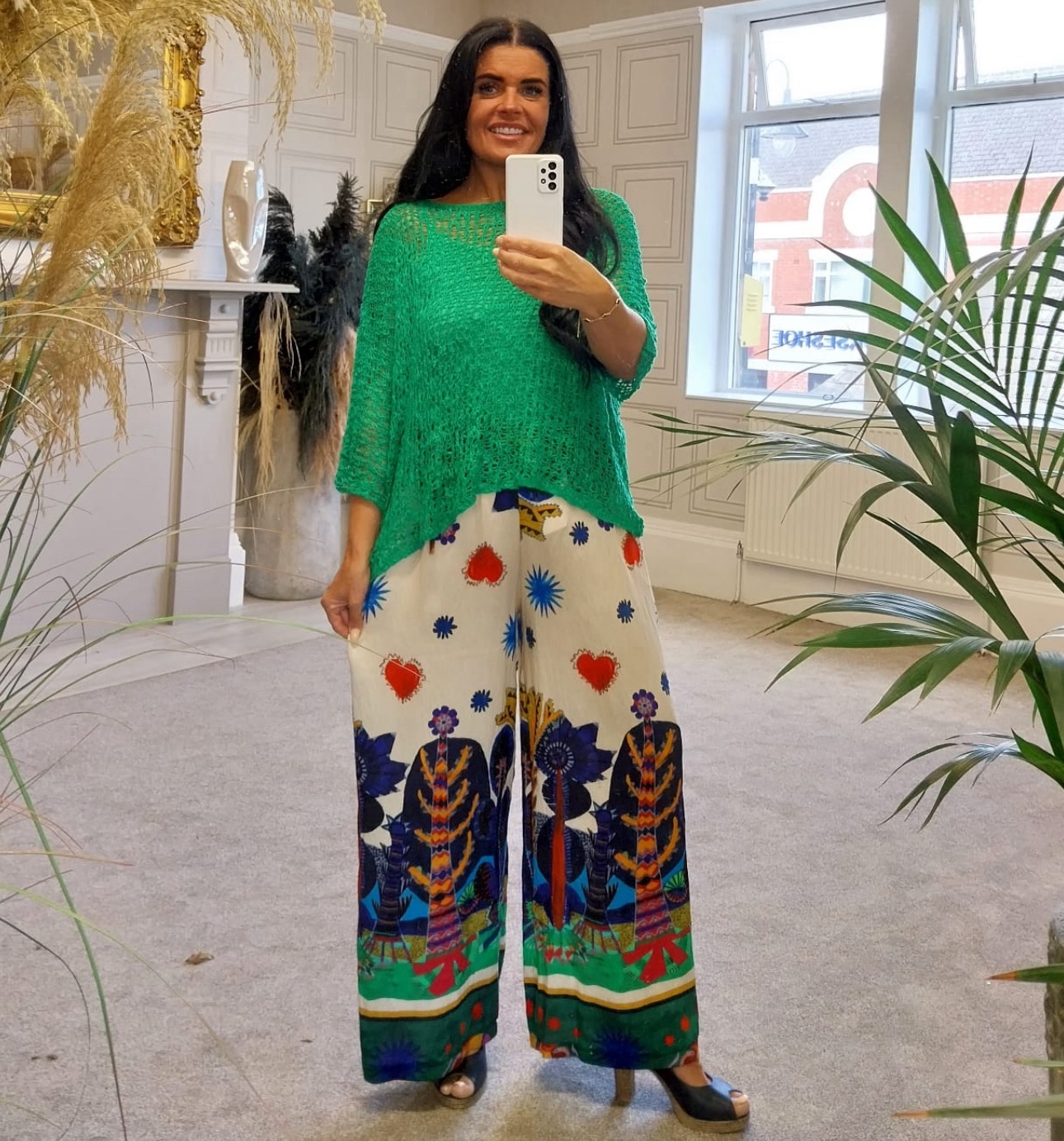 Colourful Boho Style Palazzo Pants - GREEN