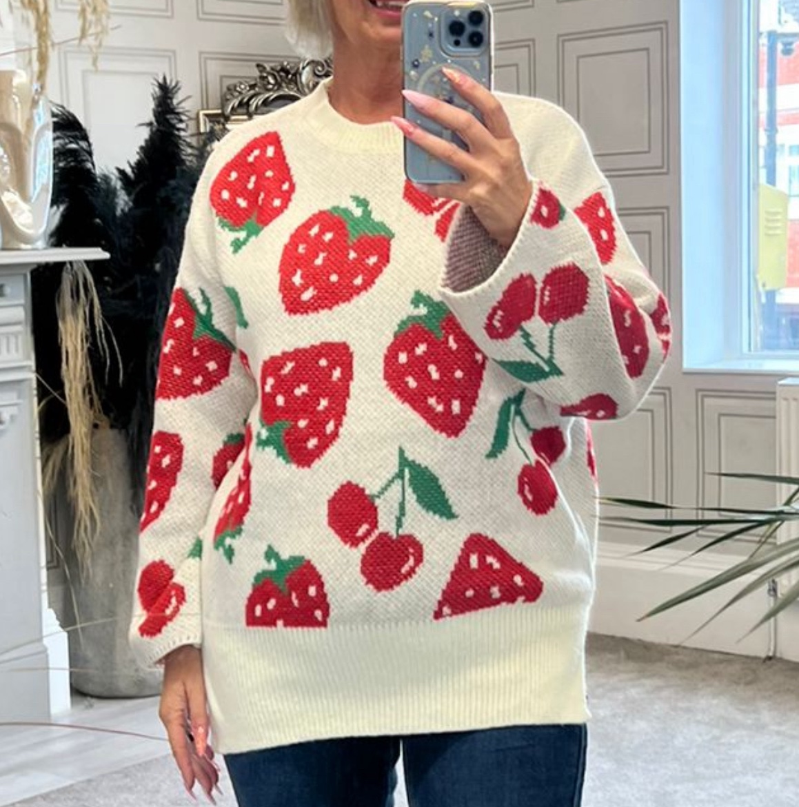 White Strawberry & Cherry Jumper