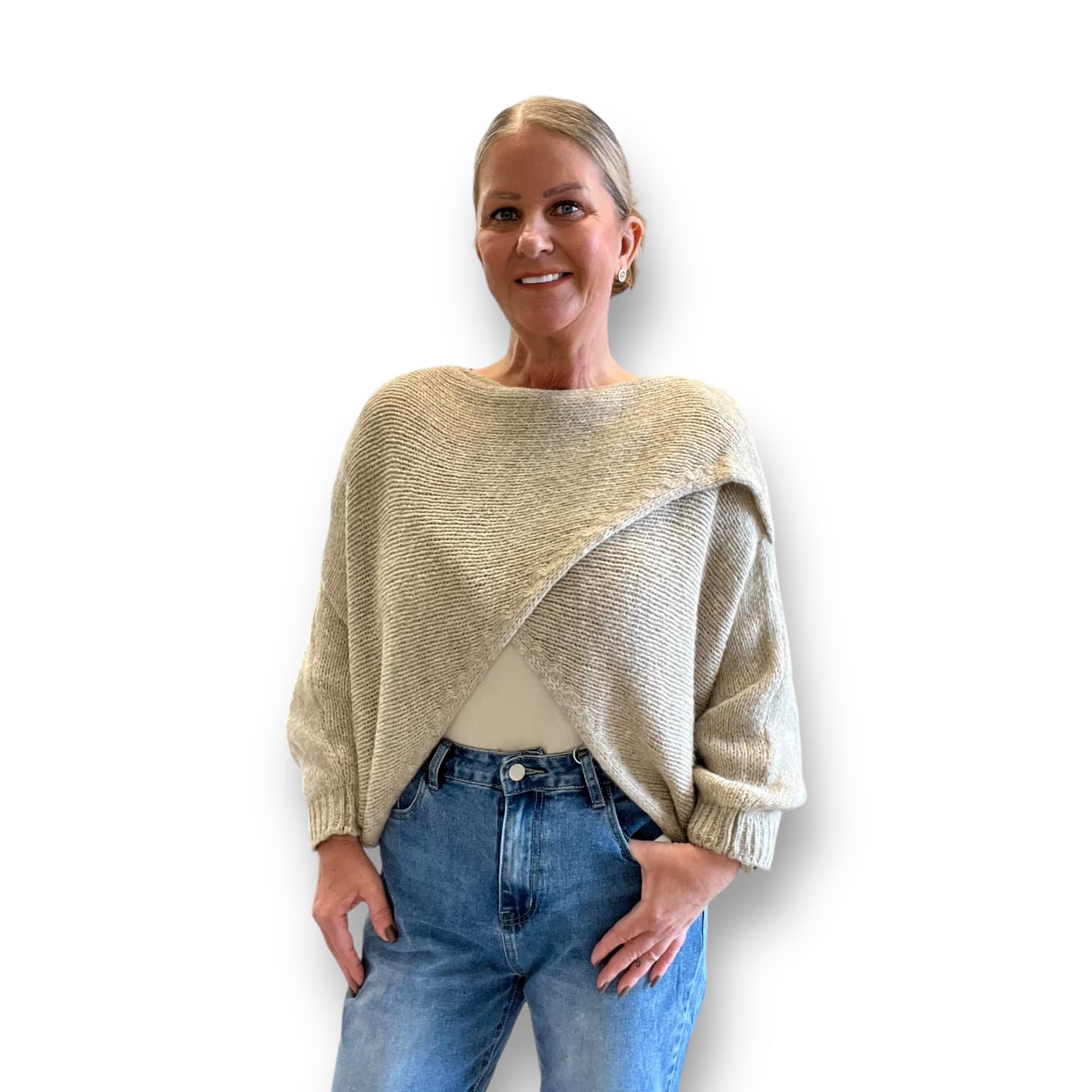 Mock Wrap Shrug Jumper - Beige