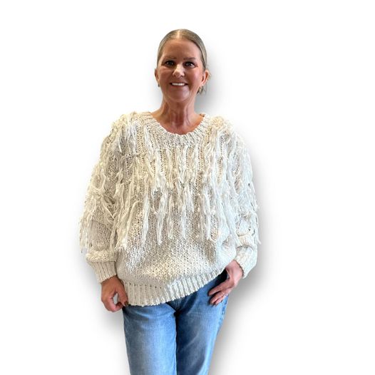 Cosy Fringed Jumper - Cream