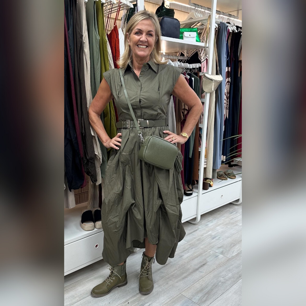 Khaki VW Ruched Dress